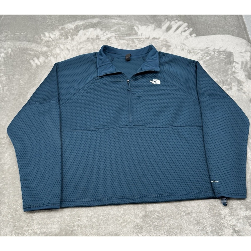 North Face Dot Knit Sweatshirt Womens 2XL XXL Thermal 1/2 Zip Coat Jacket Blue